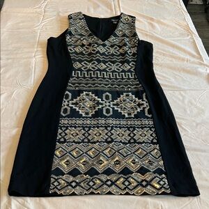 Karen Kane Black w/Gold sequins  Mini Dress XL spandex blend v-neck sleeveless
